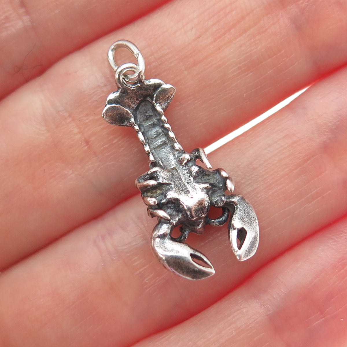 925 Sterling Silver Vintage Lobster Oxidized Minimalist Charm Pendant