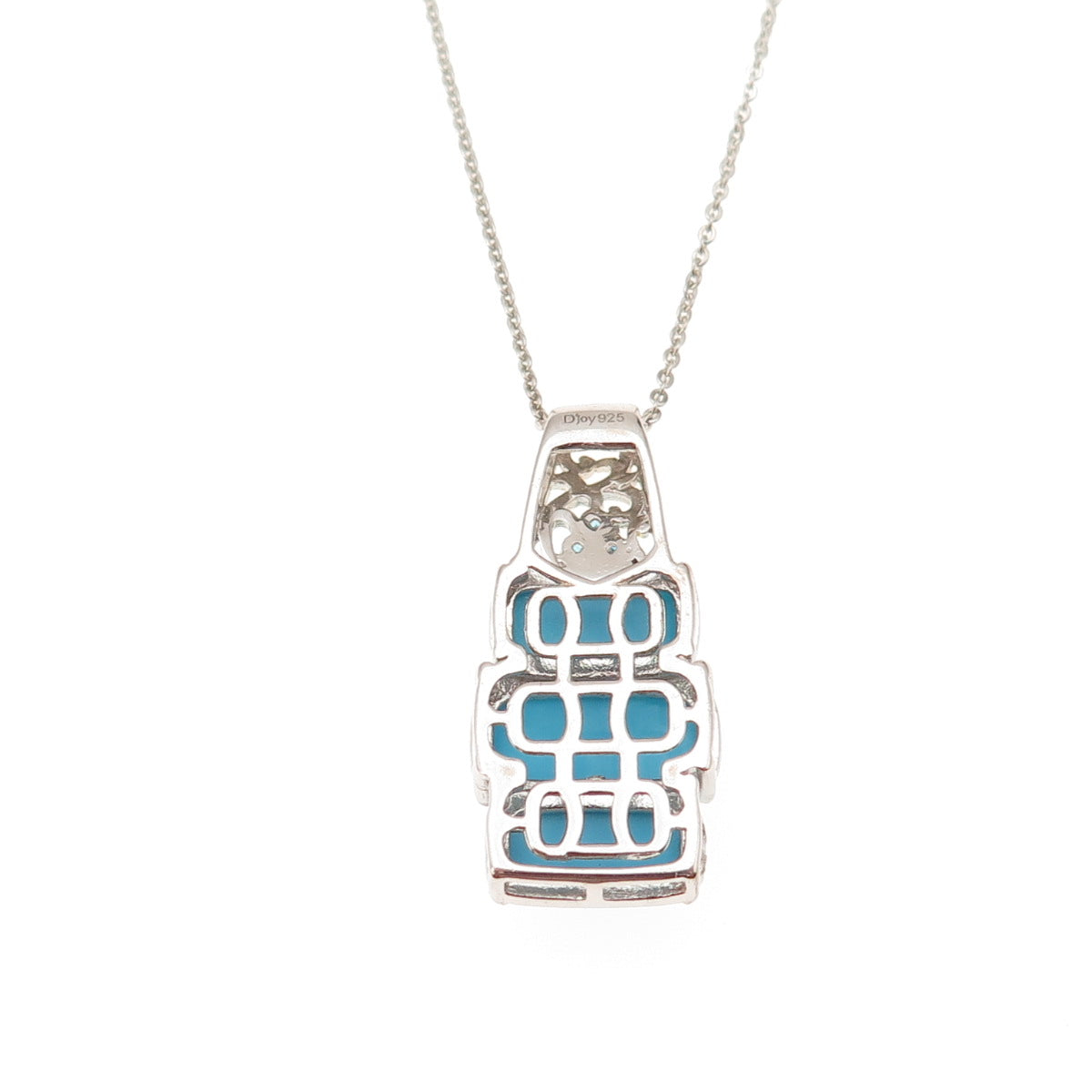 D'Joy 925 Sterling Silver 2-Tone Real Turquoise Apatite Cable Chain Necklace 20"
