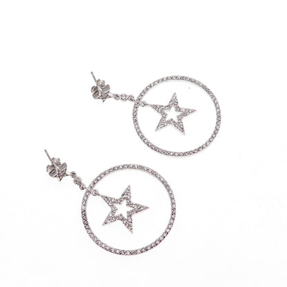925 Sterling Silver Round-Cut C Z Star Dangle Earrings