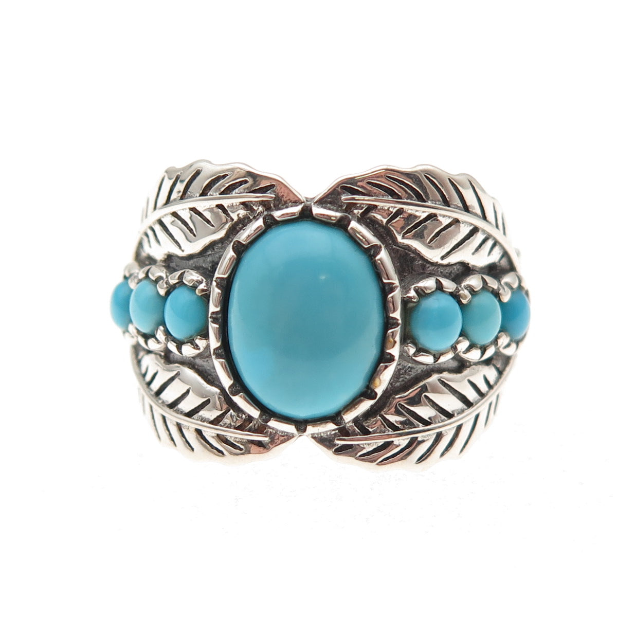 925 Sterling Silver Real Sleeping Beauty Turquoise Floral Ring Size 8.25