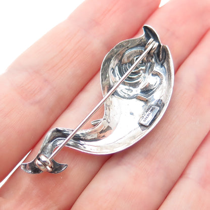 BEAU 925 Sterling Silver Vintage Fish Cartoon Character Oxidized Pin Brooch
