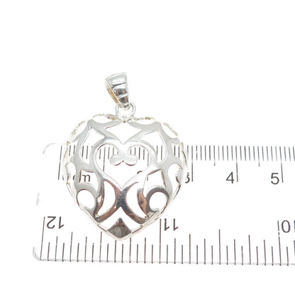 925 Sterling Silver Vintage Italy Ornate Heart Charm Pendant