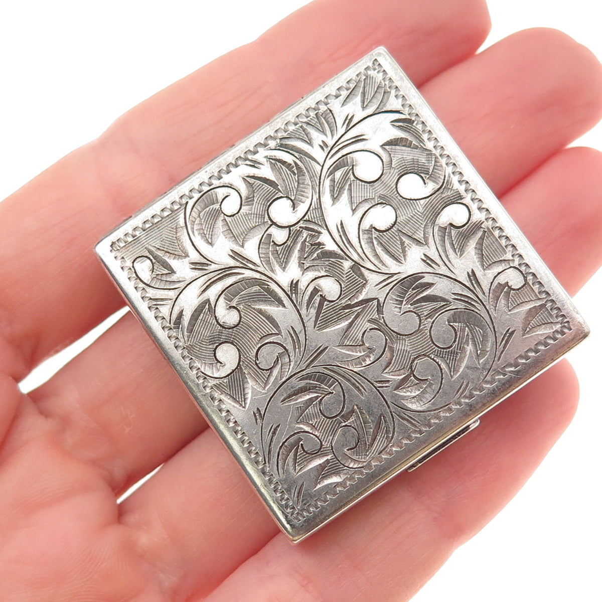 950 Silver Antique Art Deco Engraved Floral Stamp Box