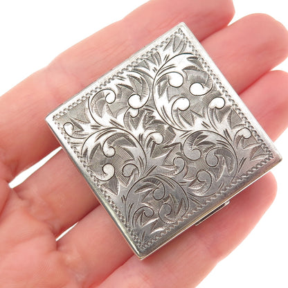 950 Silver Antique Art Deco Engraved Floral Stamp Box