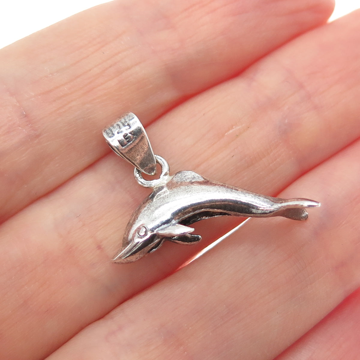 925 Sterling Silver Vintage Mexico Dolphin Oxidized Minimalist 3D Charm Pendant