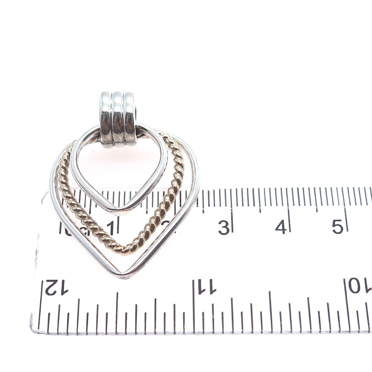 925 Sterling Silver 14K Rose Gold Vintage PE CO. 3-Row Heart Charm Pendant