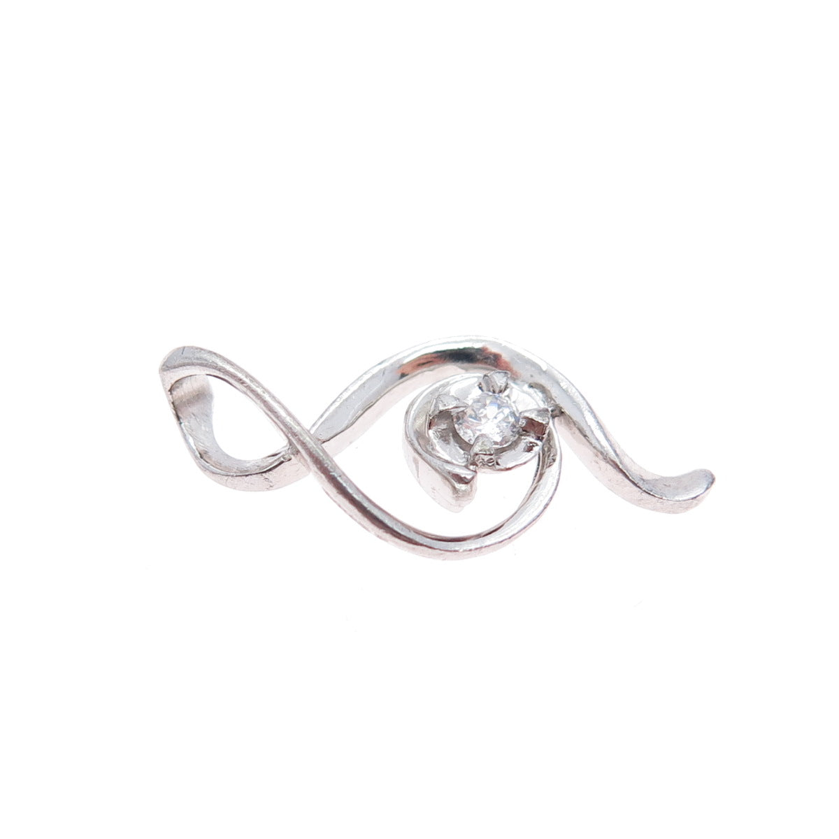 925 Sterling Silver Round-Cut C Z Treble Clef Minimalist Charm Pendant