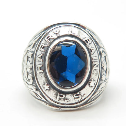 925 Sterling Silver Vintage 1959 Blue Glass "Harry L. Bain" School Ring Size 6