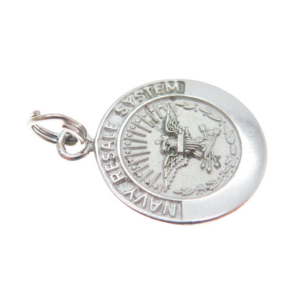925 Sterling Silver Vintage "Navy Resale System" Round Charm Pendant