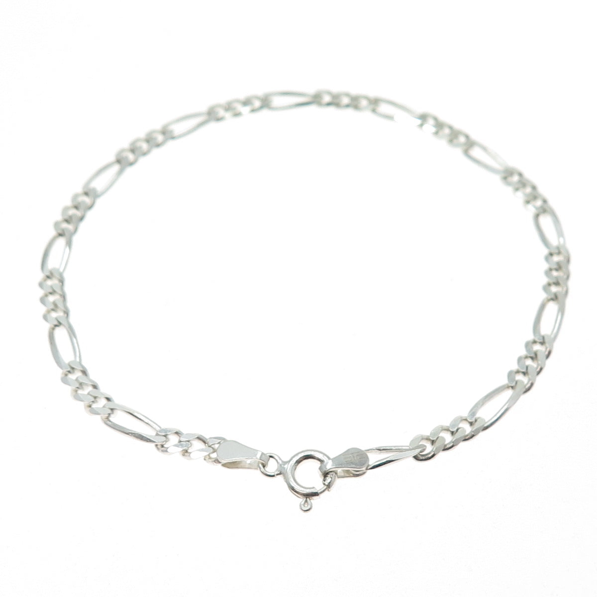 925 Sterling Silver Vintage Italy Figaro Link Bracelet 8"