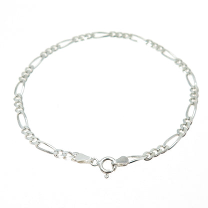 925 Sterling Silver Vintage Italy Figaro Link Bracelet 8"