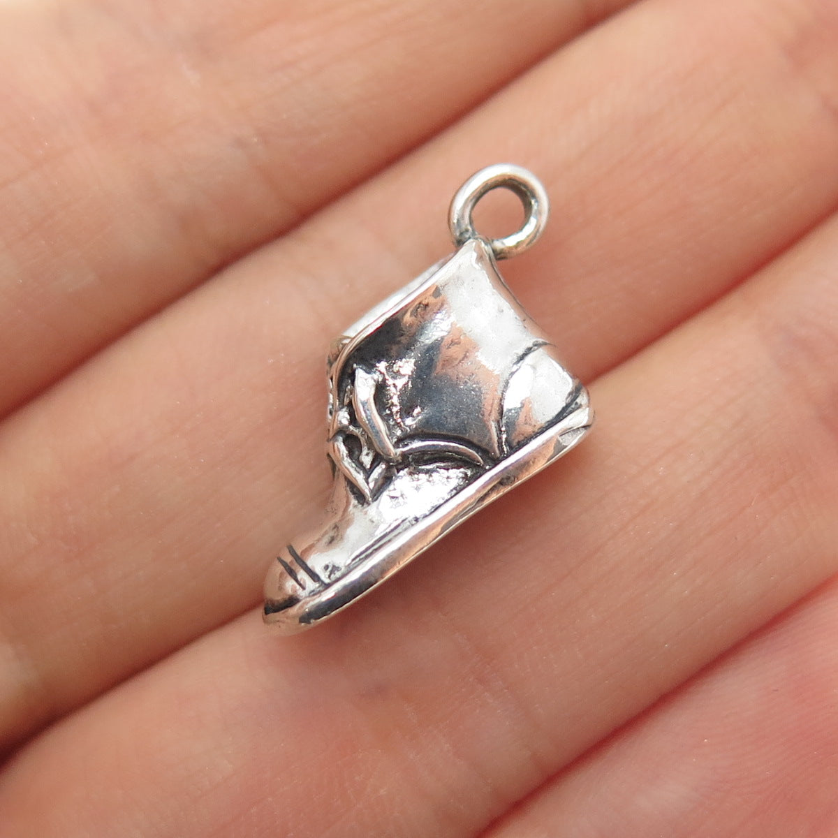 925 Sterling Silver Vintage It's a Boy Baby Shoe Oxidized Mini 3D Charm Pendant