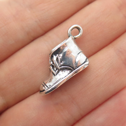 925 Sterling Silver Vintage It's a Boy Baby Shoe Oxidized Mini 3D Charm Pendant