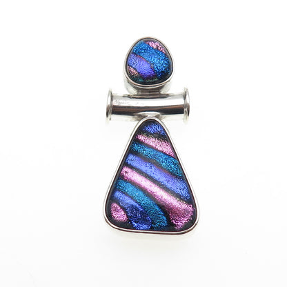 925 Sterling Silver Vintage Dichroic Glass Modernist Slide Pendant