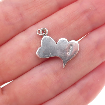 Old Pawn 925 Sterling Silver Vintage Turquoise Inlay Couple Heart Charm Pendant