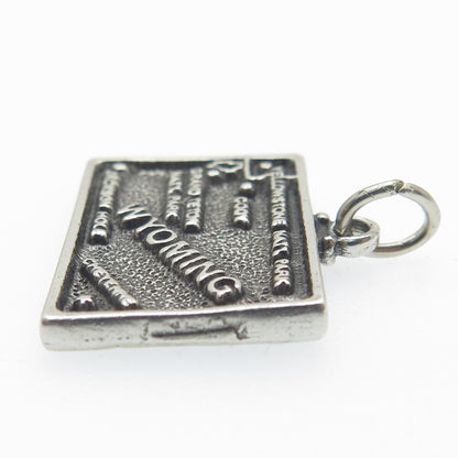 925 Sterling Silver Vintage Wyoming State Map Minimalist Oxidized Charm Pendant