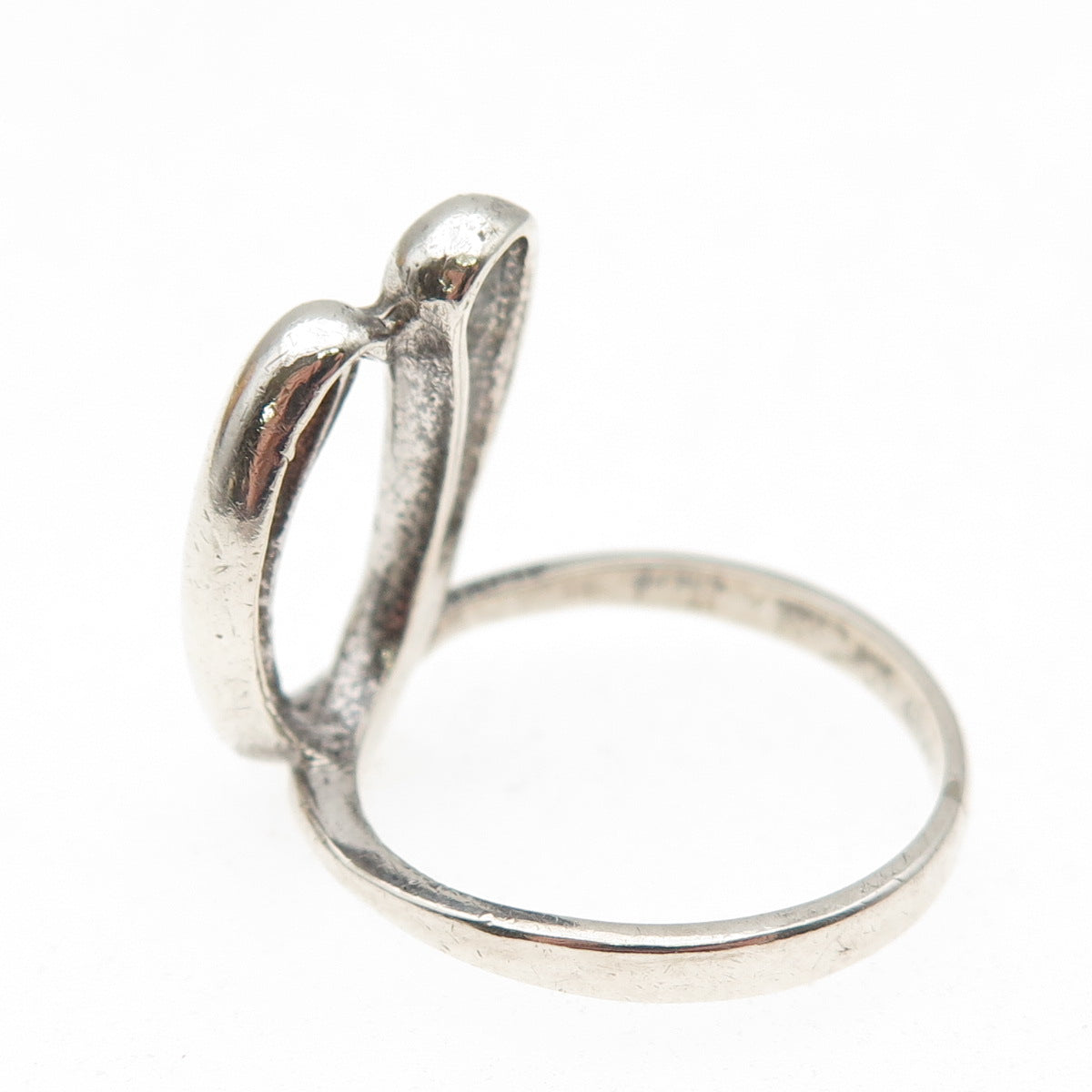 925 Sterling Silver Vintage Modernist Overlap Oxidized Ring Size 6.25