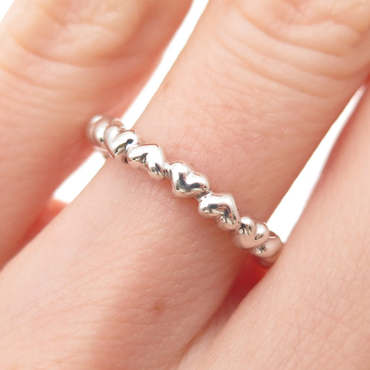 PANDORA 925 Sterling Silver Row of Hearts All Around Band Ring Size 5.25