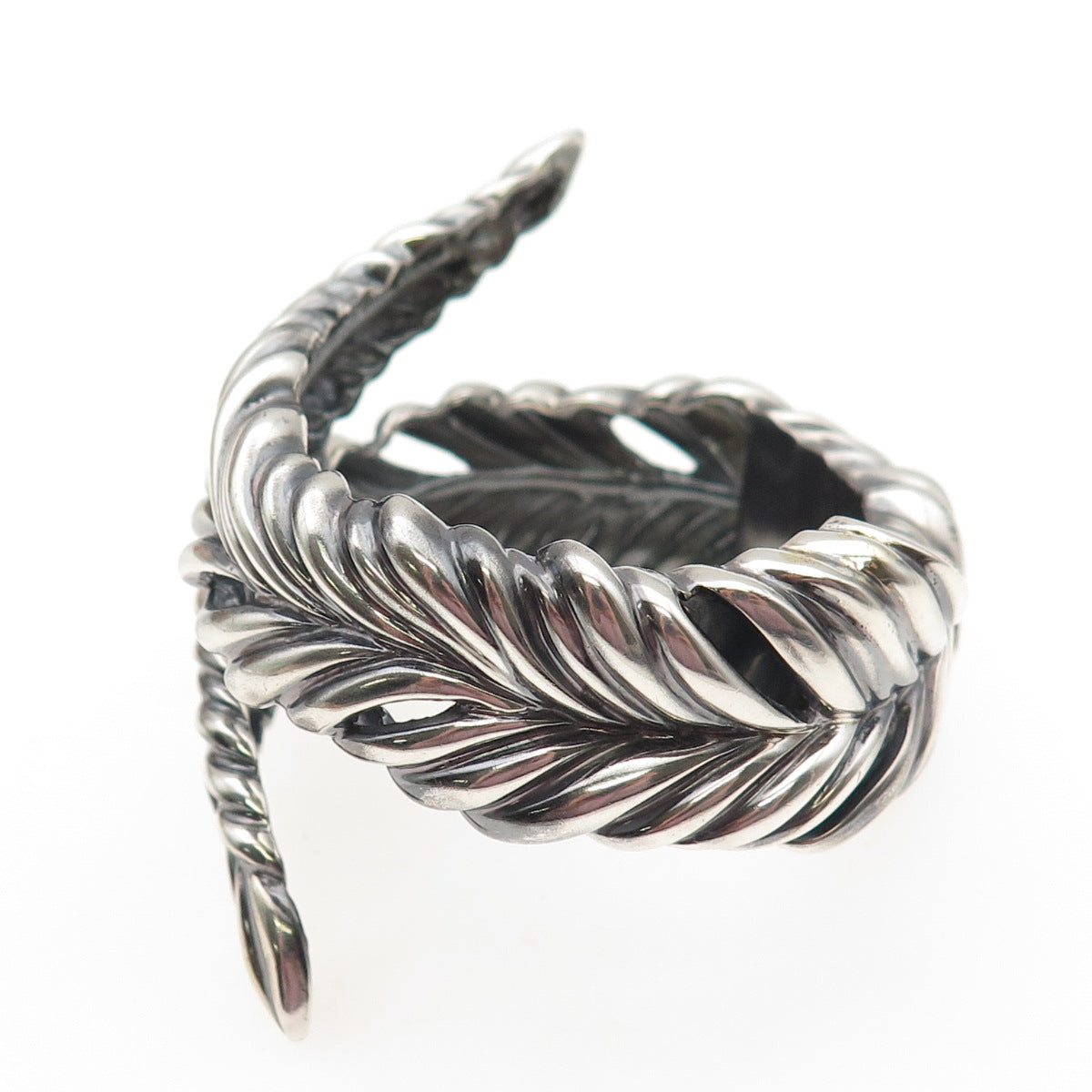 TIFFANY & CO Sterling Silver Vintage Heavy 74.5g Feather Oxidized Bracelet 5.75"