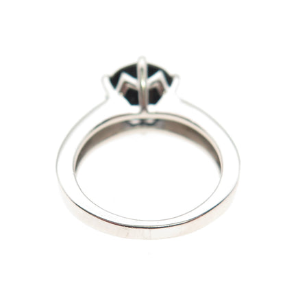 925 Sterling Silver GIE Real Round-Cut Black Spinel Ring Size 4.75