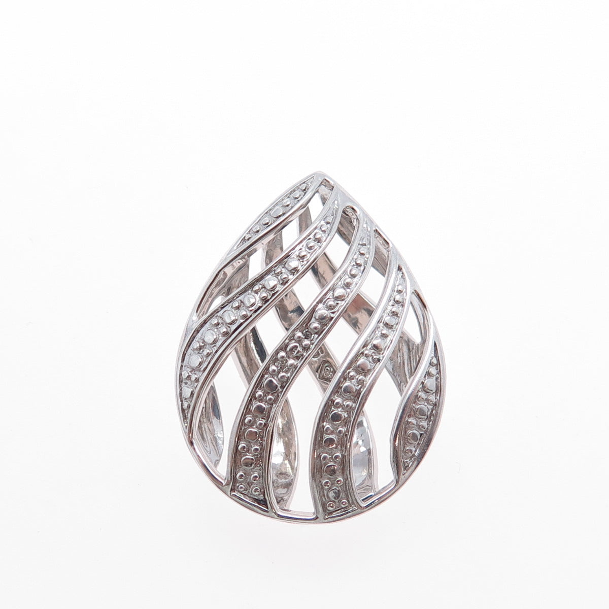 925 Sterling Silver Real Diamond Accent Teardrop Slide Charm Pendant