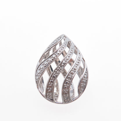 925 Sterling Silver Real Diamond Accent Teardrop Slide Charm Pendant