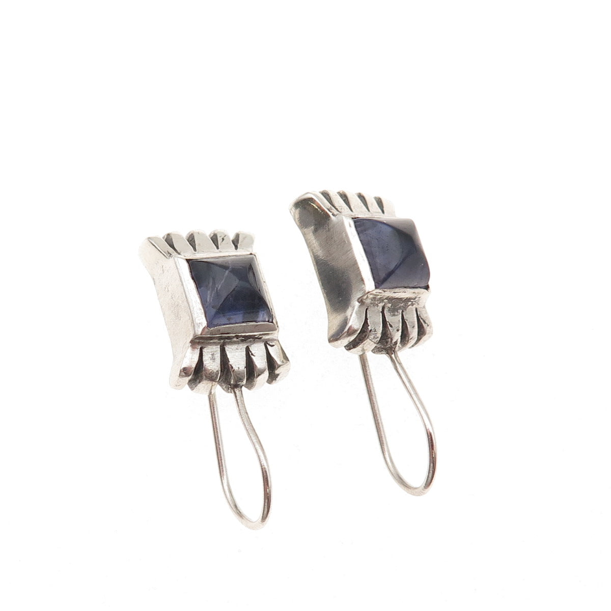 Lisa Jenks 925 Sterling Silver Vintage Real Iolite Modernist Oxidized Earrings