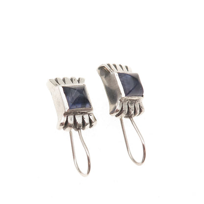 Lisa Jenks 925 Sterling Silver Vintage Real Iolite Modernist Oxidized Earrings
