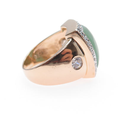 ROSS SIMONS 925 Sterling Silver Rose Gold Plated Aventurine & C Z Ring Size 8.25