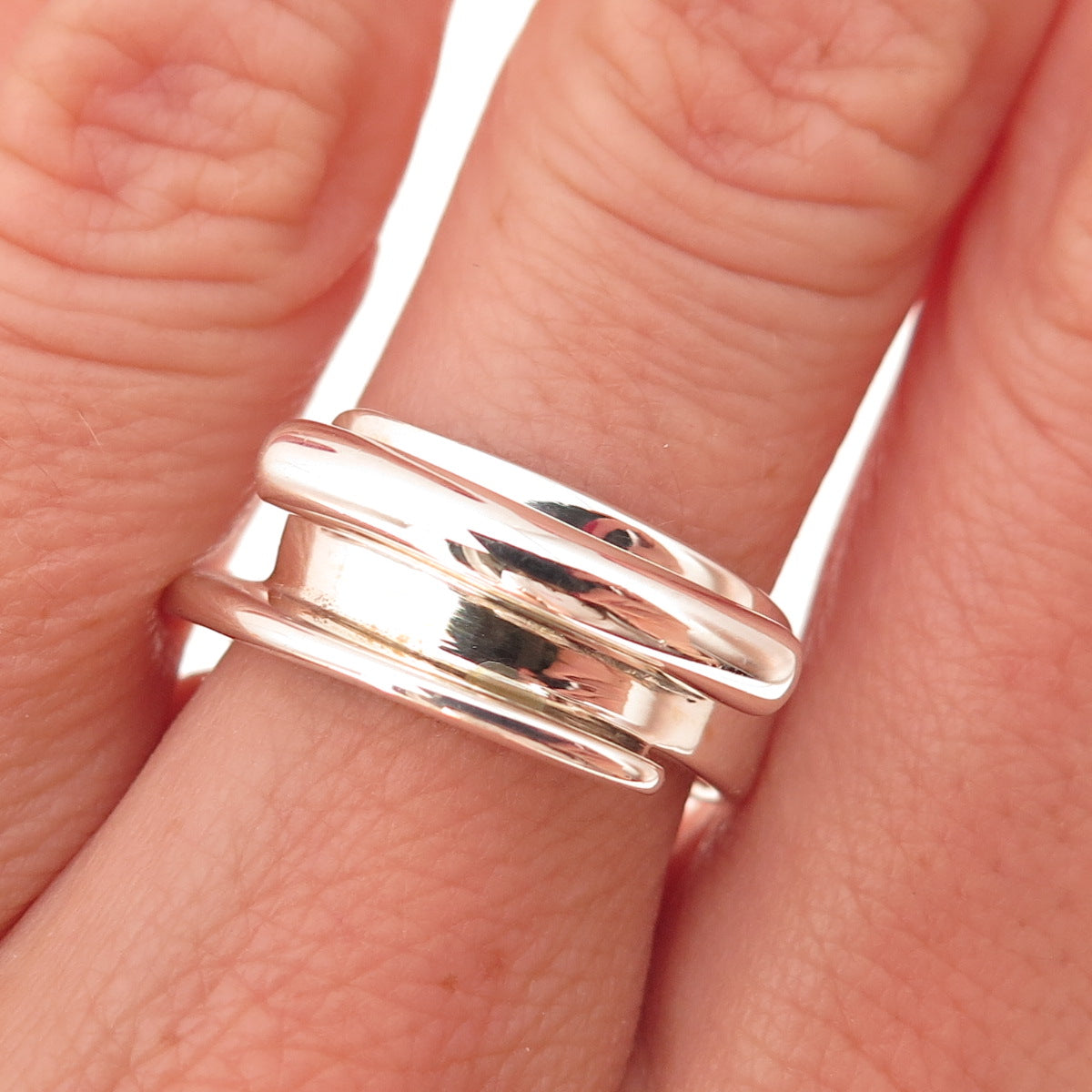 925 Sterling Silver Vintage Modernist Ring Size 7.25