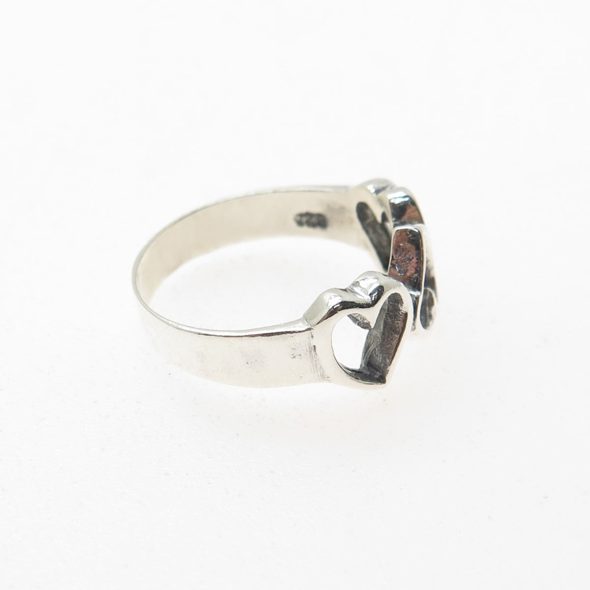 925 Sterling Silver Vintage Triple Heart Oxidized Ring Size 6.75