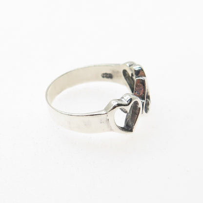 925 Sterling Silver Vintage Triple Heart Oxidized Ring Size 6.75