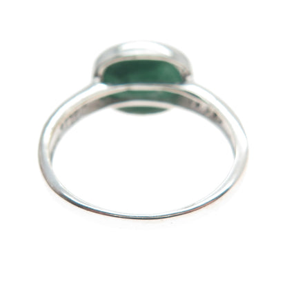 925 Sterling Silver Real Round-Cut Diamond & Oval-Cut Emerald Ring Size 7.75
