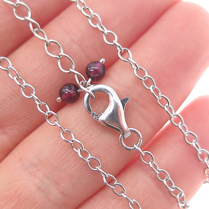 925 Sterling Silver Real Black Onyx & Carnelian Beaded Chain Necklace 16-18"