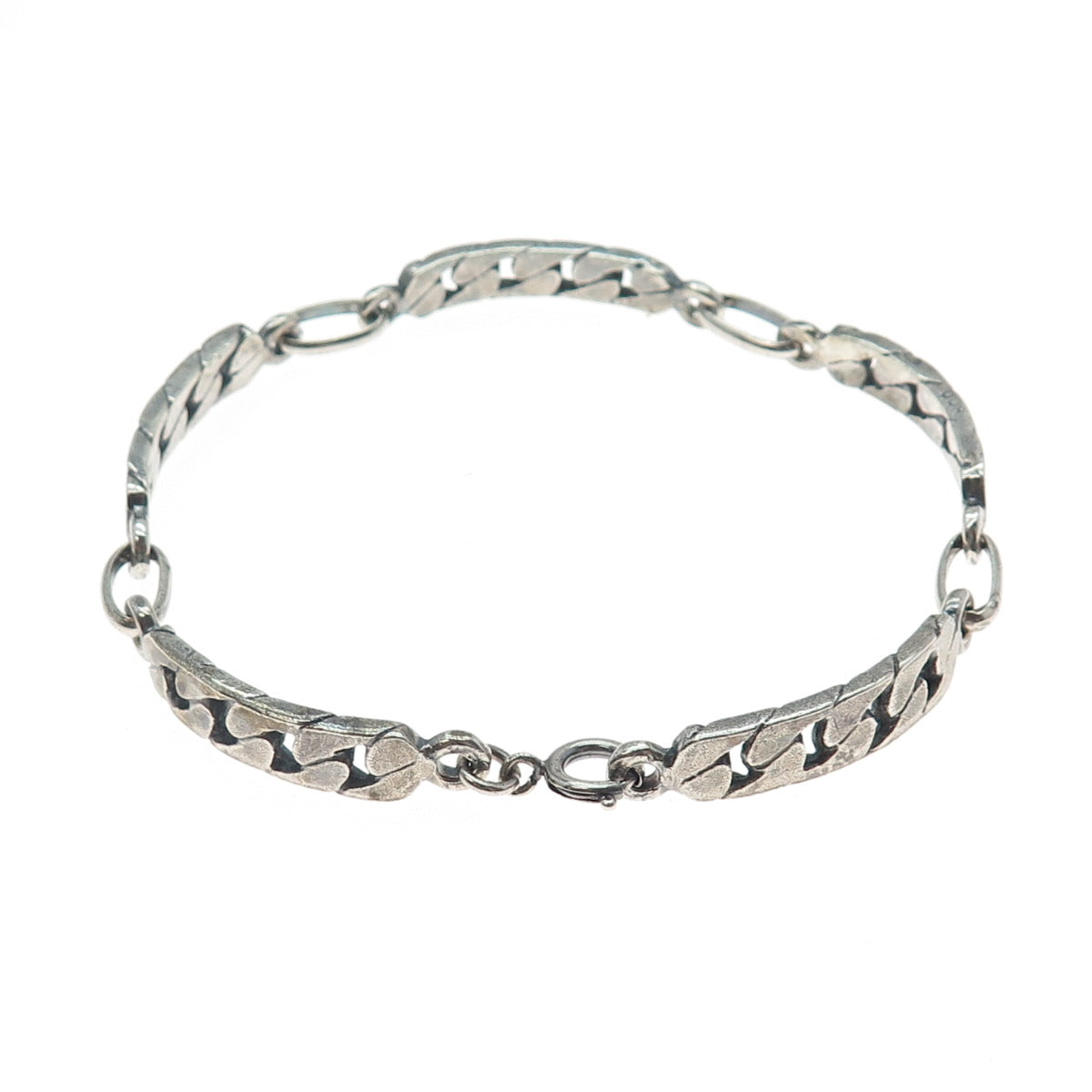 800 Silver Vintage Oxidized Cuban Panel Link Bracelet 8.25"