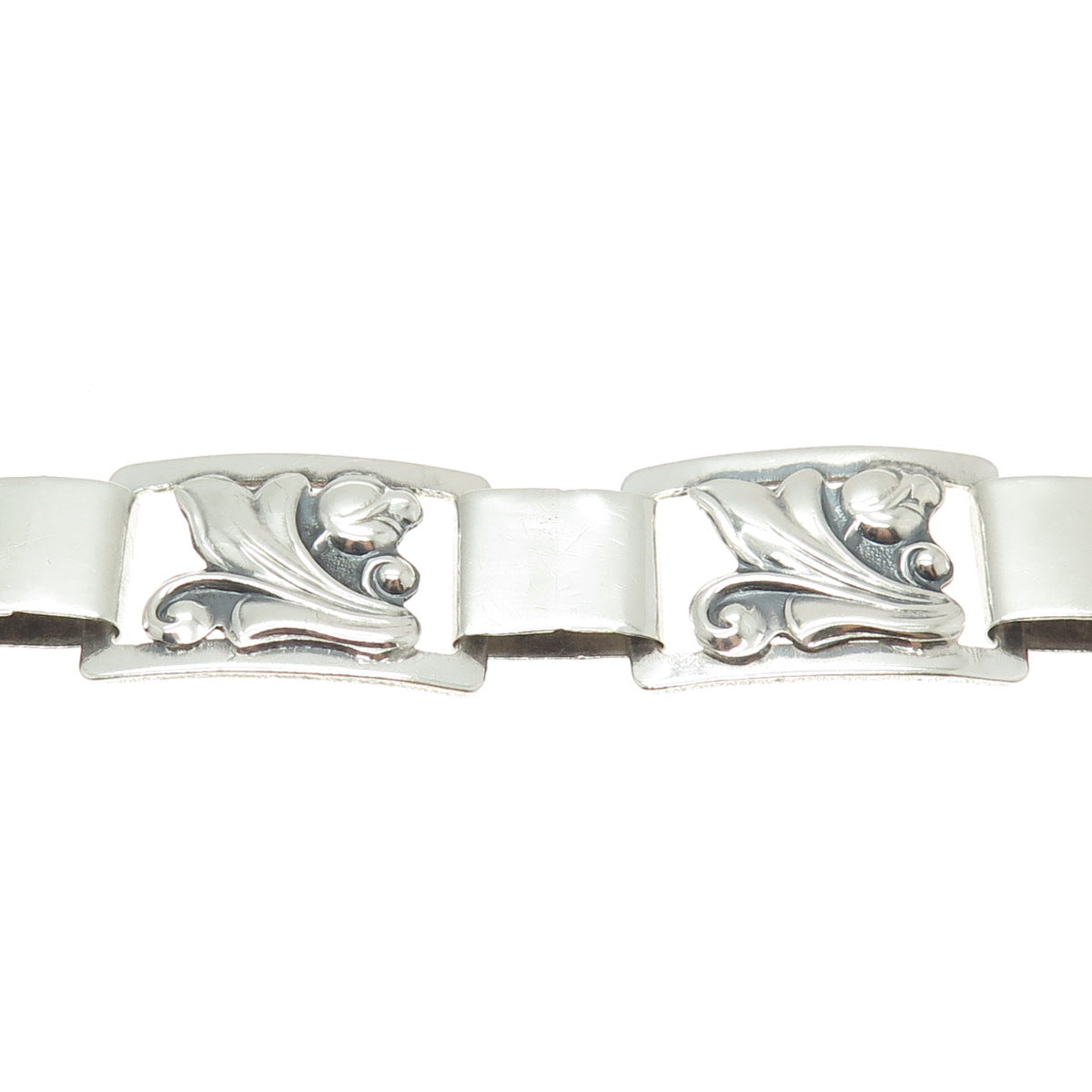 S. CHRISTIAN FOGH 830 Silver Vintage Denmark Modernist Floral Bracelet 7.25"