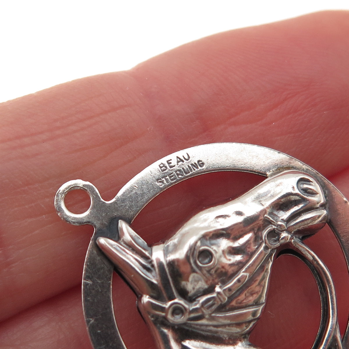 Beau 925 Sterling Silver Antique Art Deco Horse Oxidized Charm Pendant