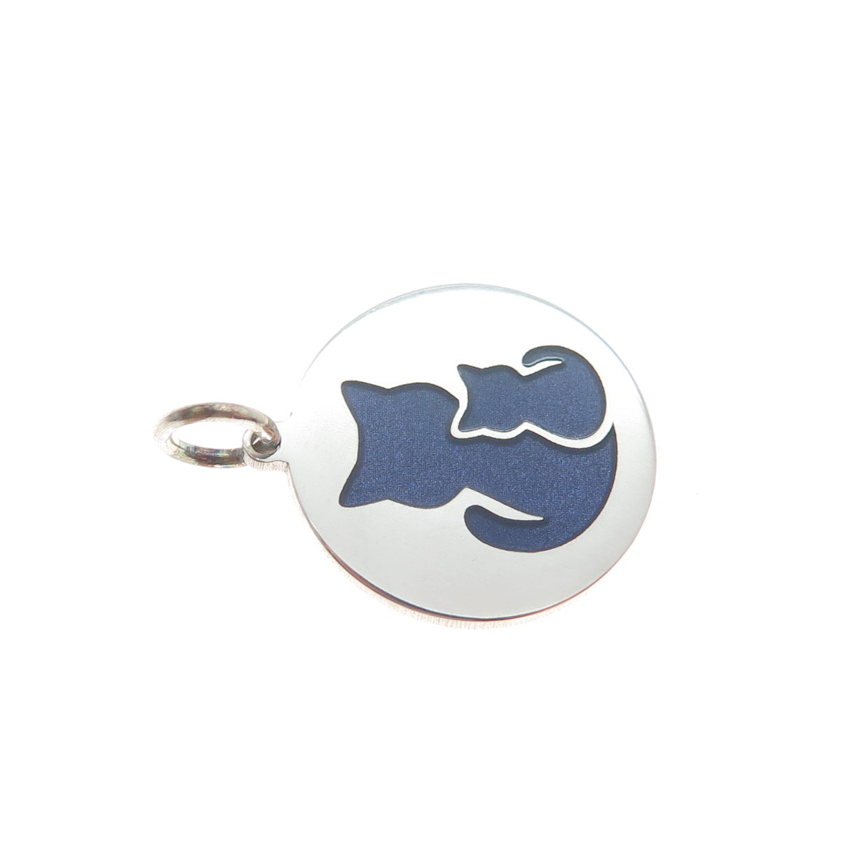 925 Sterling Silver Purple Enamel Cat Mom & Child Minimalist Charm Pendant