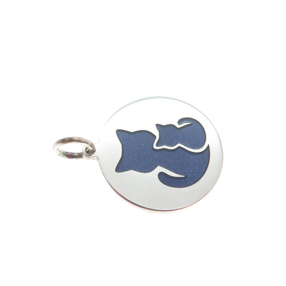 925 Sterling Silver Purple Enamel Cat Mom & Child Minimalist Charm Pendant