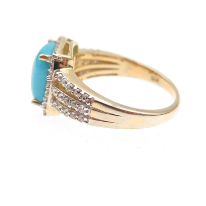 Chuck Clemency 925 Sterling Gold Plated Real Turquoise & White Topaz Ring Size 8
