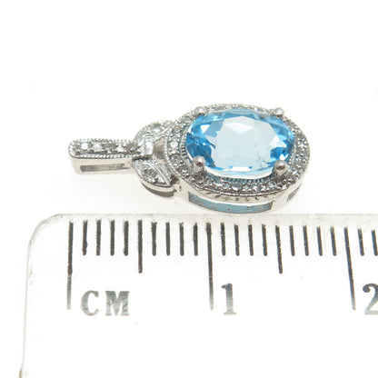 SAI 925 Sterling Silver Real Round-Cut Diamond & Oval-Cut Blue Topaz Pendant