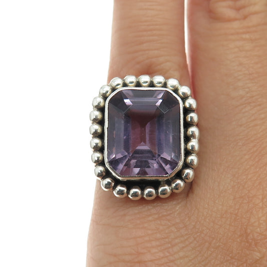 RUSSELL SAM 925 Sterling Silver Vintage Real Amethyst Gem Beaded Ring Size 6.25