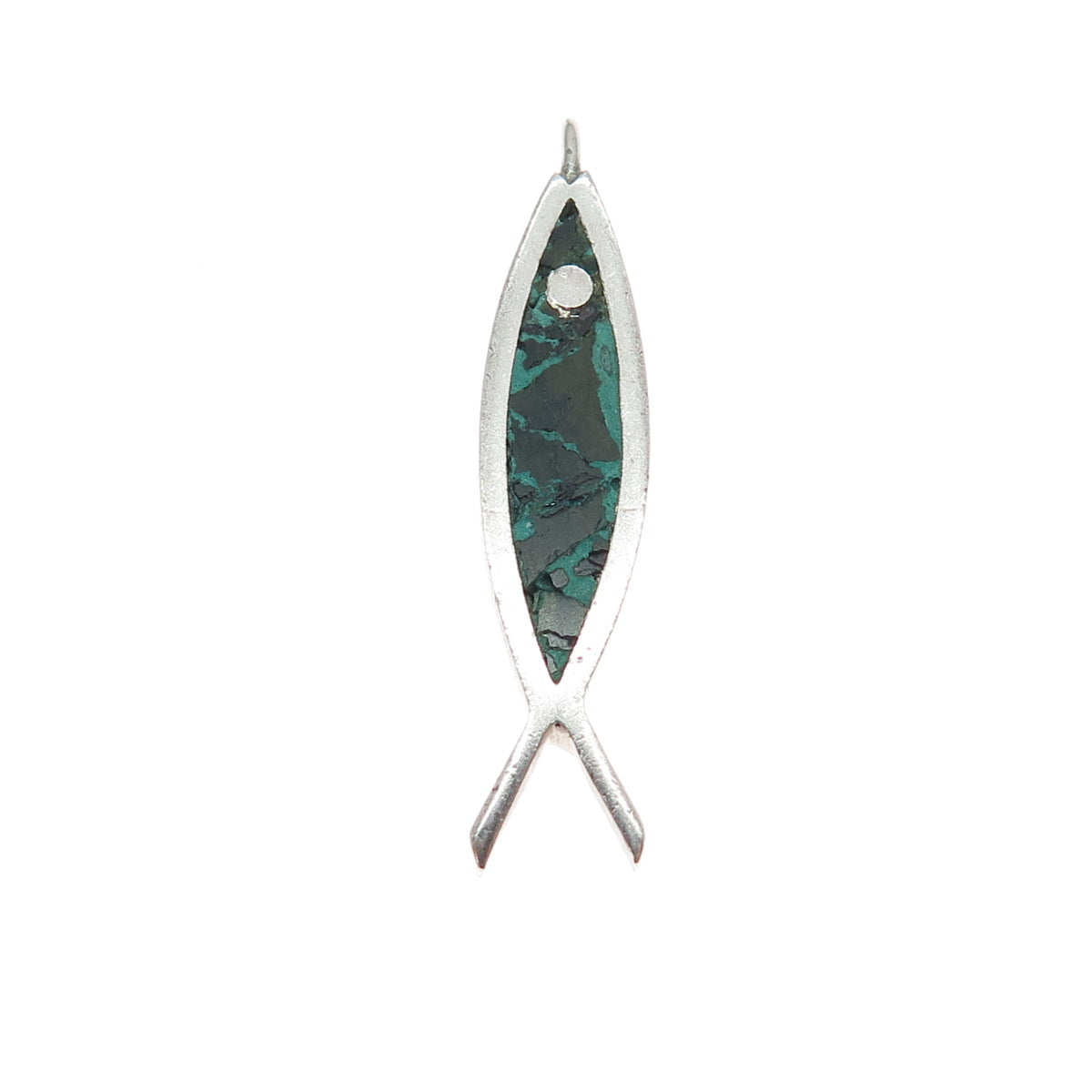 ORVELO 925 Sterling Silver Vintage Mexico Real Azurite Modernist Fish Pendant