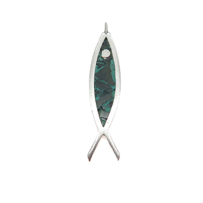 ORVELO 925 Sterling Silver Vintage Mexico Real Azurite Modernist Fish Pendant