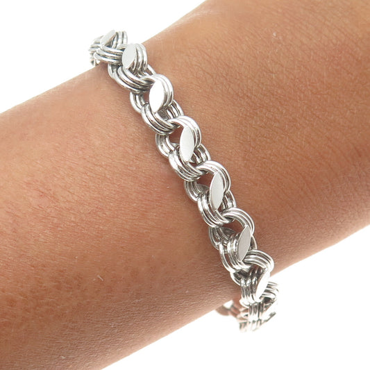 925 Sterling Silver Vintage Modernist Triple Rolo Link Bracelet 7"