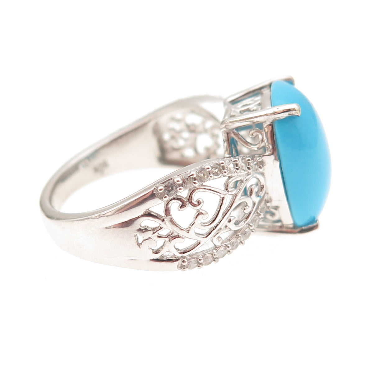 Chuck Clemency 925 Sterling Silver Real Turquoise & White Topaz Ring Size 8.25