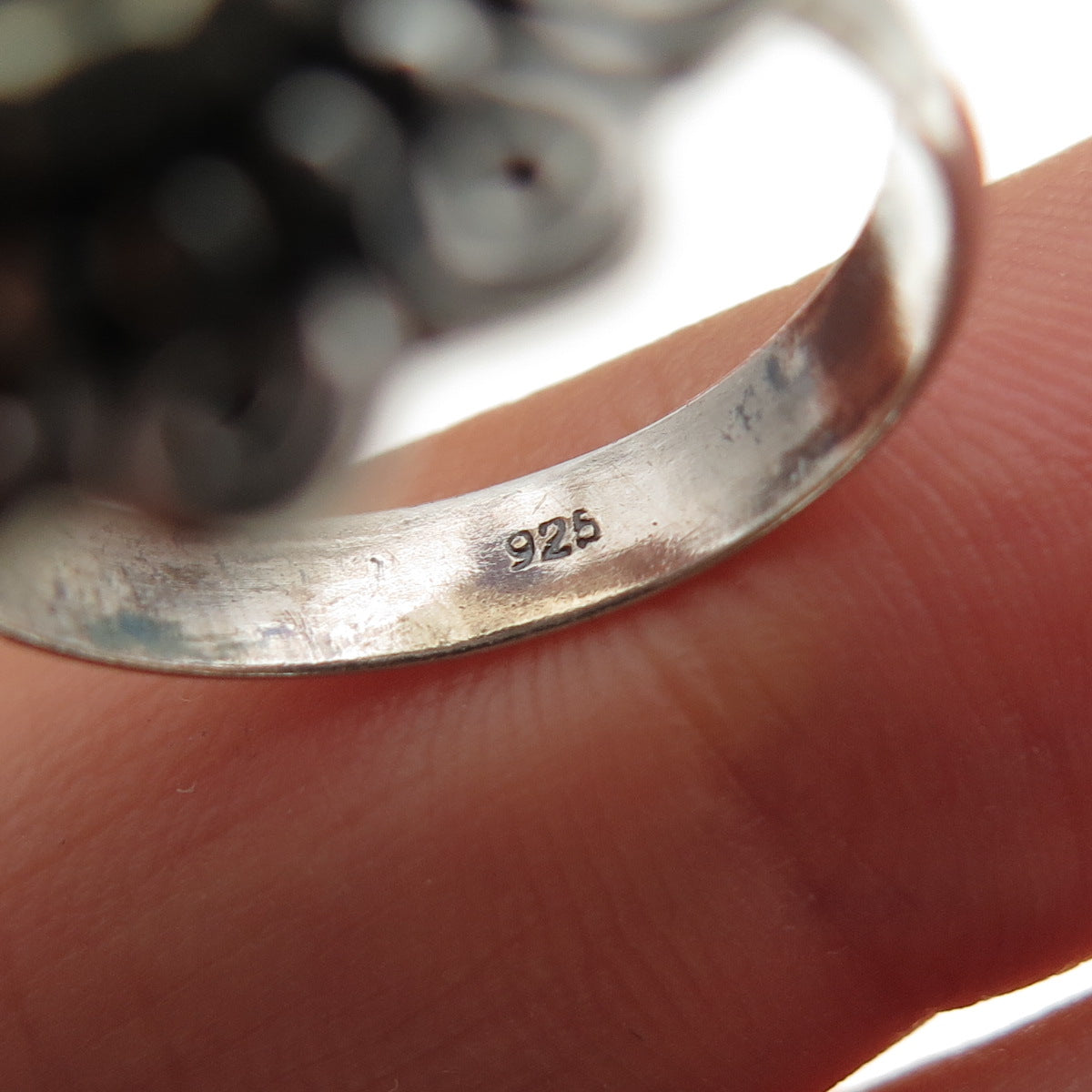 925 Sterling Silver Vintage Real Smoky Quartz Spiral Oxidized Ring Size 7.5