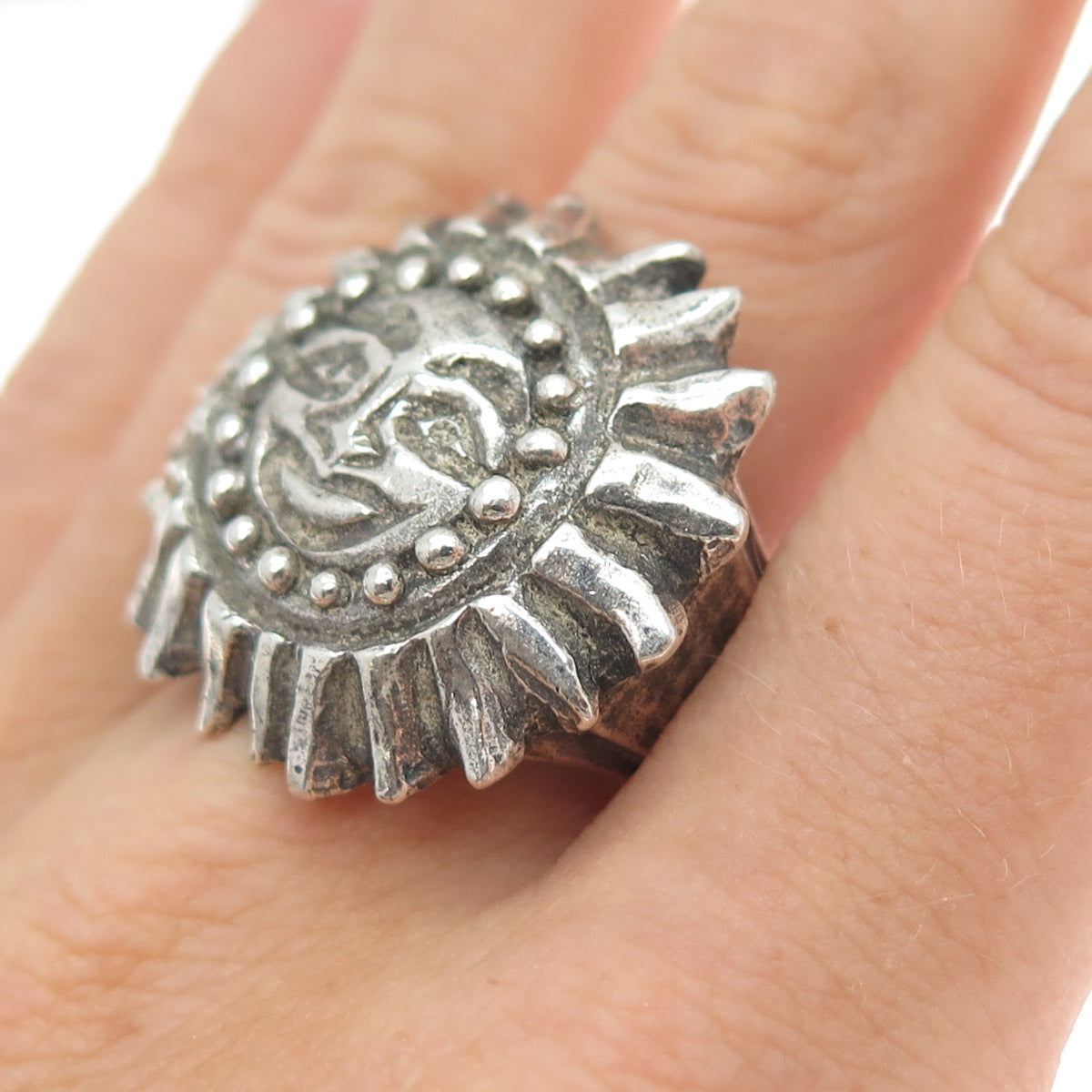 LK KATHERINE LINCOLN 925 Sterling Silver Vintage Sun Face Oxidized Ring Size 9