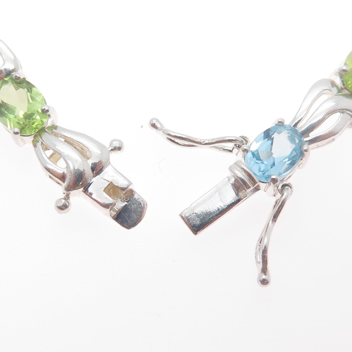 925 Sterling Silver Vintage Real Oval-Cut Blue Topaz & Peridot Bracelet 7.25"