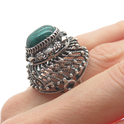 925 Sterling Silver Vintage Israel Eilat Gem Ethnic Domed Adjustable Ring Size 8